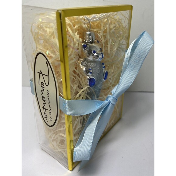 Ornaments to Remember Blue and Silver Baby Spoon Unisex Glass Ornament - Picture 3 of 4